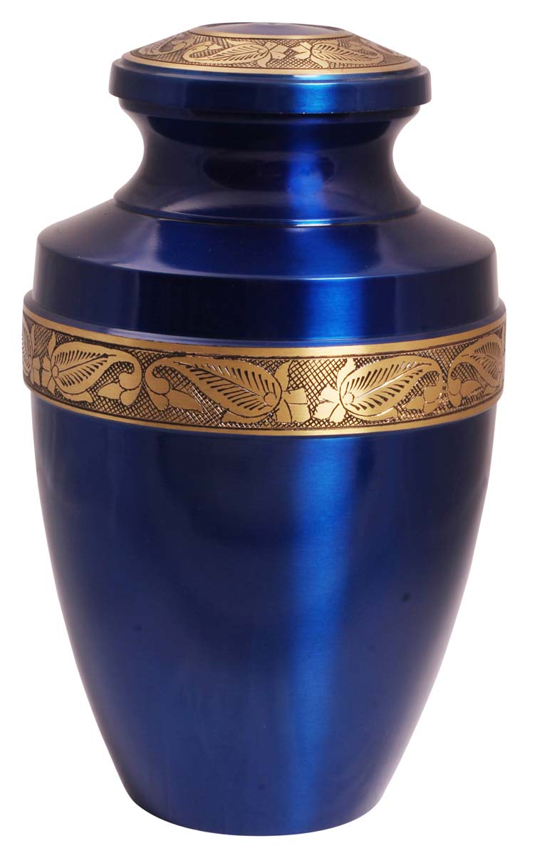 11” Cobalt-Blue Brass Cremation Urn with Golden Paisley Motifs – Hand-Crafted – Solid Urns for Ashes at Wholesale
